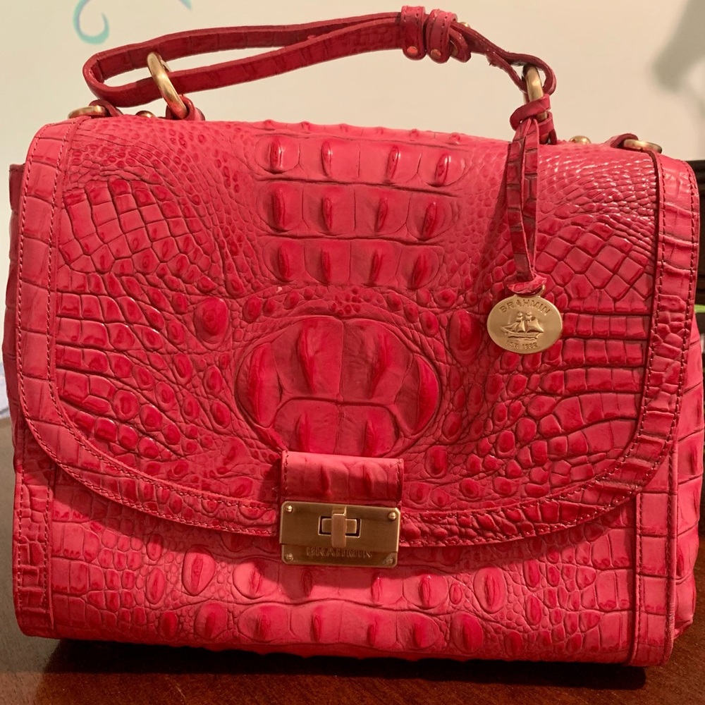 BRAHMIN — Leather satchel handbag — Hot/bright pink